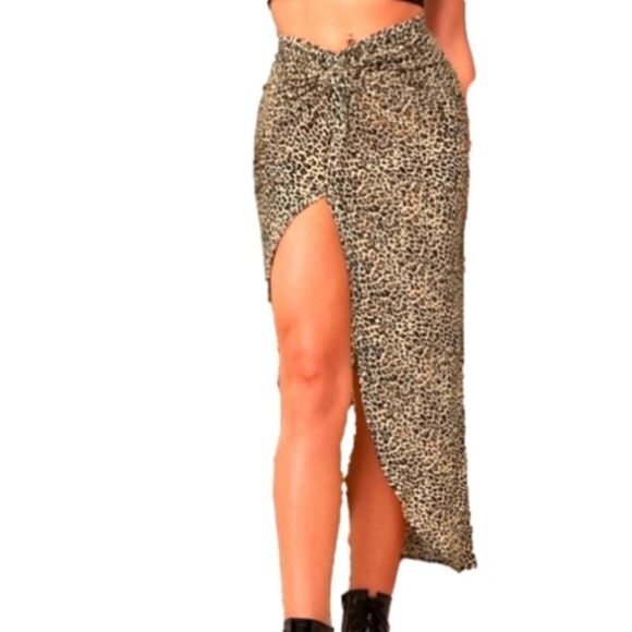 LEOPARD print high rise thigh split twist skirt sz.xl - Picture 1 of 6